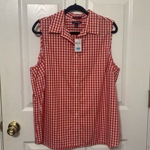 Lands End sleeveless red/white gingham shirt